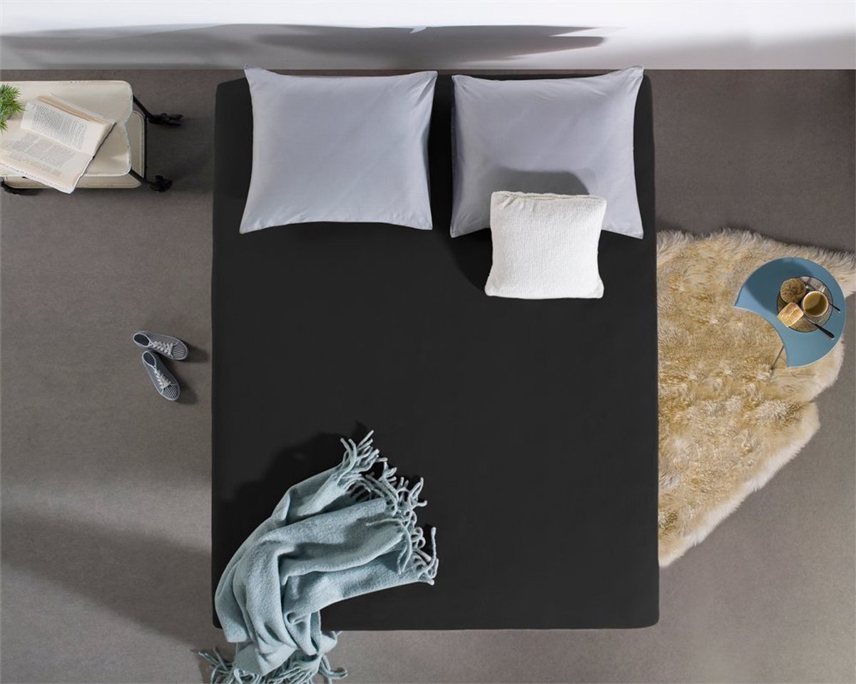 Hoeslaken 90 x 220 cm - 100% katoen - zwart - vochtabsorberend en warmteregulerend - ShopVlot