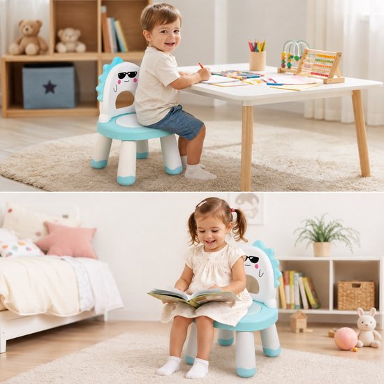 Livista Kinderstoel – Kinderstoeltje met Zacht Zitkussen – Kinderkrukje – Stevige PP Kunststof – Peuterstoel – Antislipvoetjes – Draagvermogen tot 65 kg – Blauw — afbeelding 4