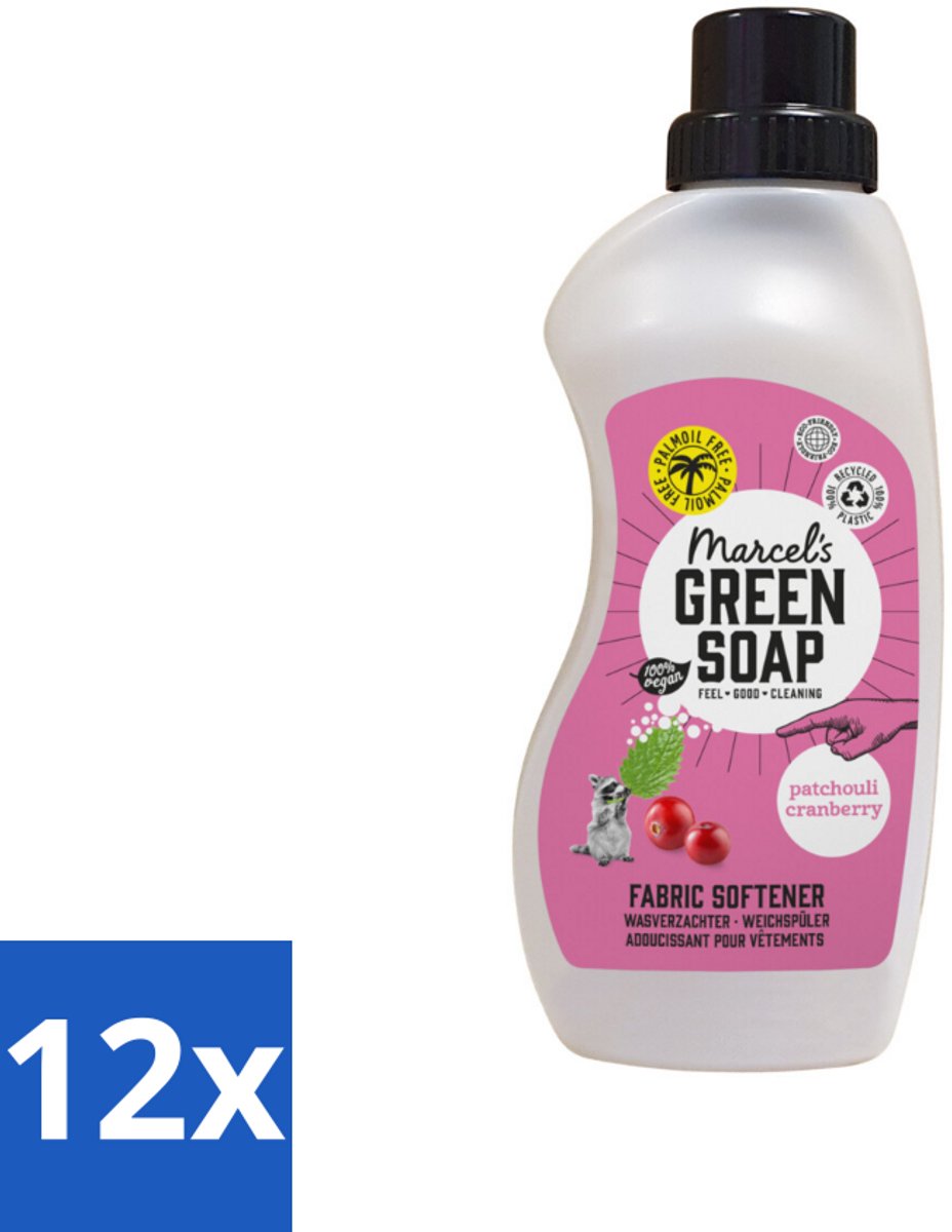 Marcel's Green Soap - Wasverzachter - Patchouli & Cranberry - Zachte frisheid - 30 Wasbeurten - 750 ml - Voordeelverpakking - 12 stuks