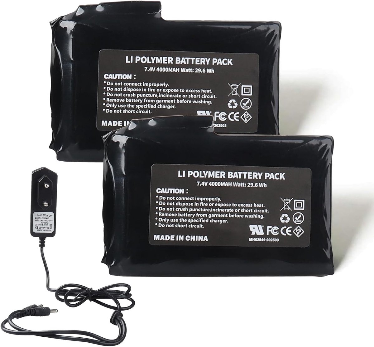 Oplaadbare Lithium Polymer Batterijen 4000mAh - 7.4V - Voor verwarmde kleding - Perfect voor koude dagen - ShopVlot