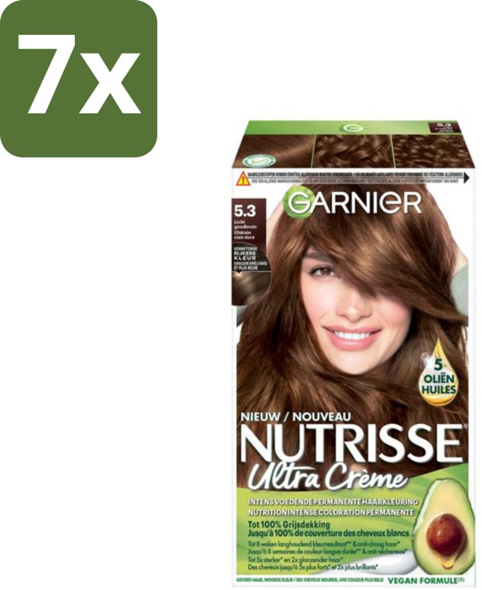 Garnier - Nutrisse Ultra Crème 5.3 - Haarkleuring - Licht Goudbruin - Intens Voedend - Permanente Kleur - Bulkverpakking - 7 stuks