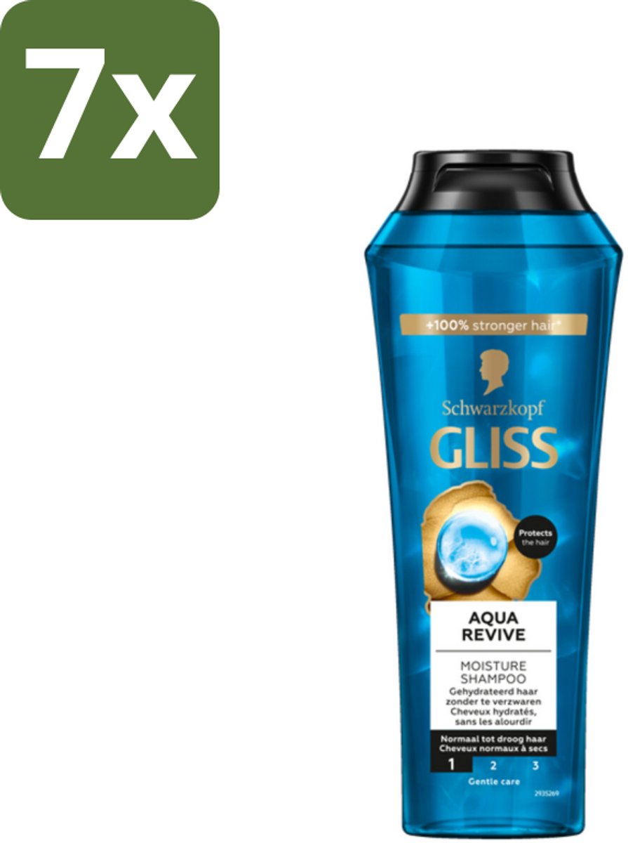 Gliss - Shampoo - Aqua Revive - Voor Hydraterend en Fris Haar - 250 ml - Bulkverpakking - 7 stuks