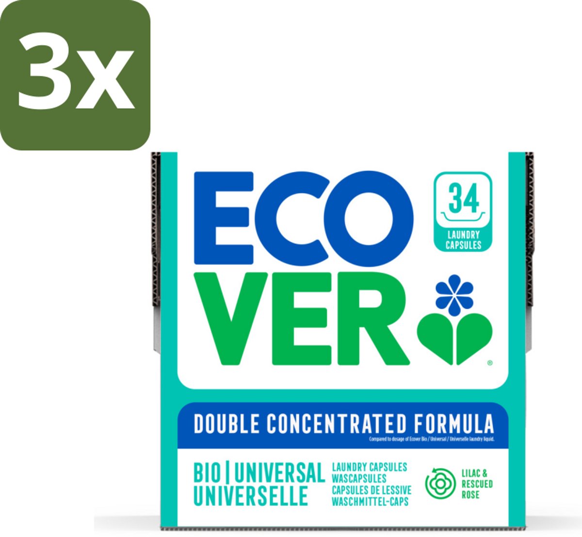 Ecover - Waspods - Universeel - Geconcentreerde formule - 34 wasbeurten - Bulkverpakking - 3 stuks