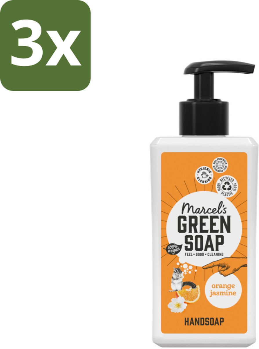 Marcel's Green Soap - Handzeep - Sinaasappel & Jasmijn - Zachte verzorging - 250 ml - Bulkverpakking - 3 stuks