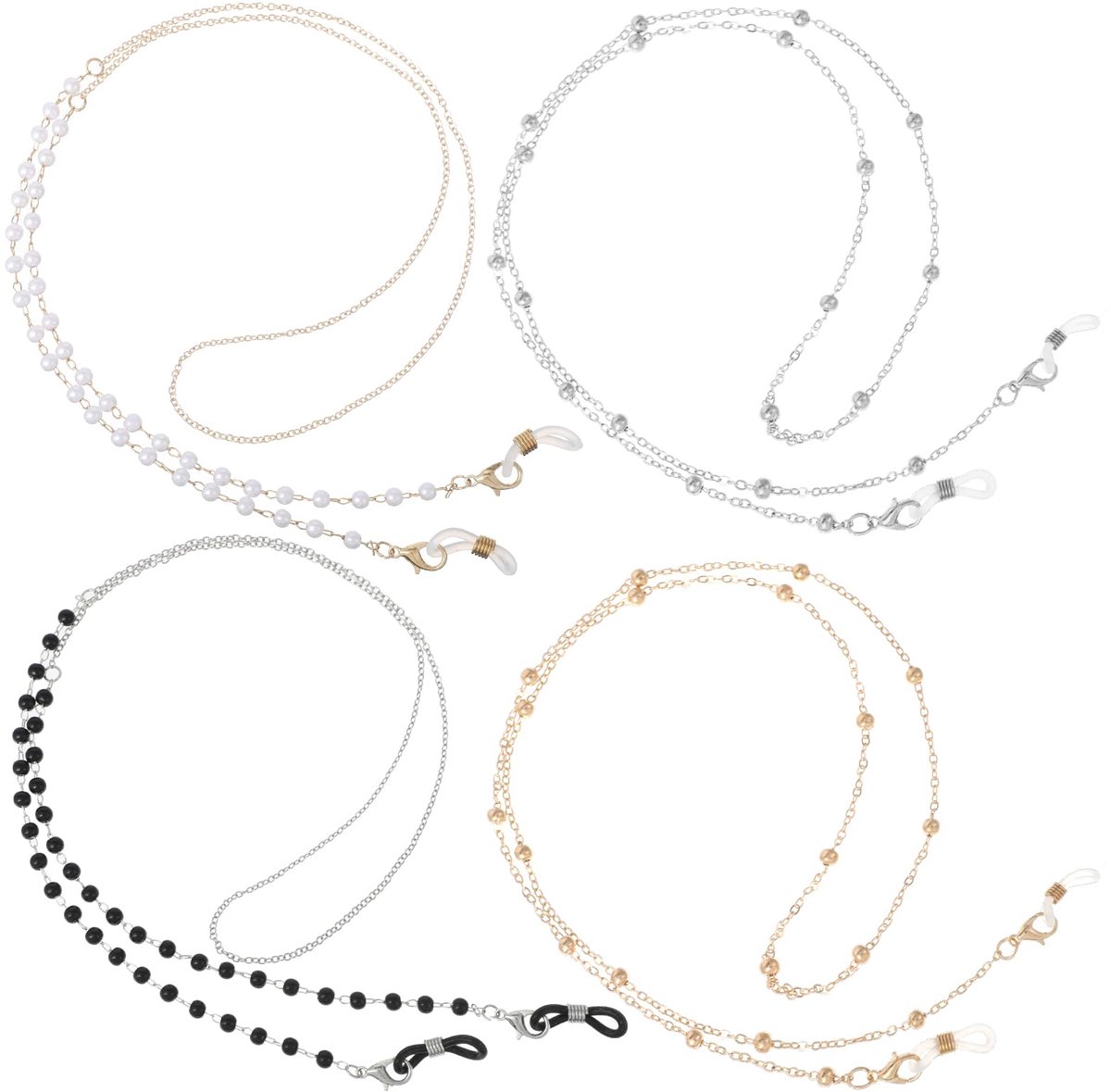 Brillenketting 4 stuks - goud en zilver - parels - stijlvolle eyeglass ketting voor dames - ShopVlot