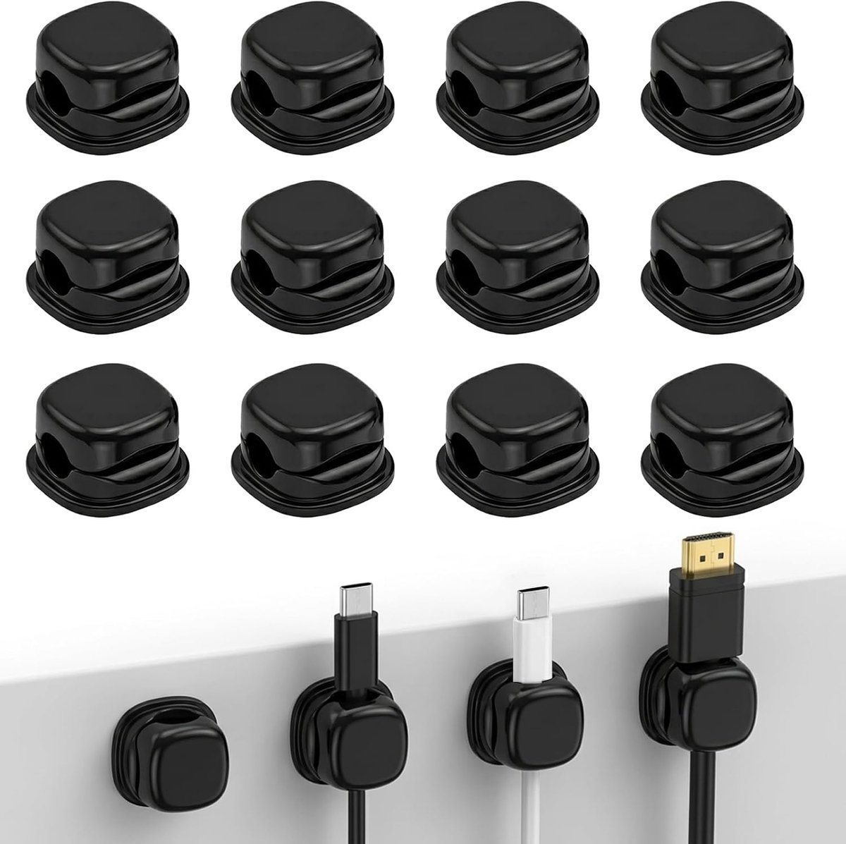 Kabelclips 12 stuks - transparant - zelfklevend - houdt grote en kleine kabels op hun plek - ShopVlot