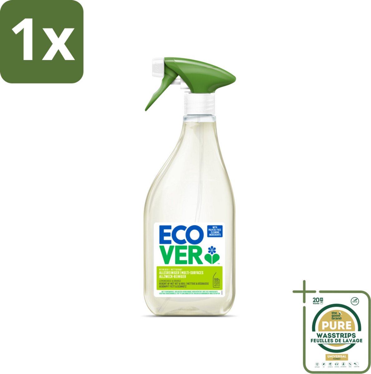 1 x Ecover - Allesreiniger Spray - Citroengras & Sinaasappel - 500 ml- Ecover Allesreiniger Spray - Citroengras En Sinaasappel - Natuurlijke Reiniger - Geurstof - Geur