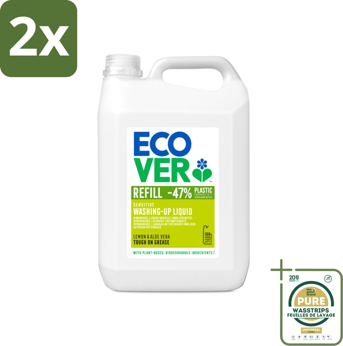 Ecover - Afwasmiddel - Citroen & Aloë Vera - 5 liter - Voordeelverpakking - 2 stuks - Aloë vera - Biologisch afbreekbaar