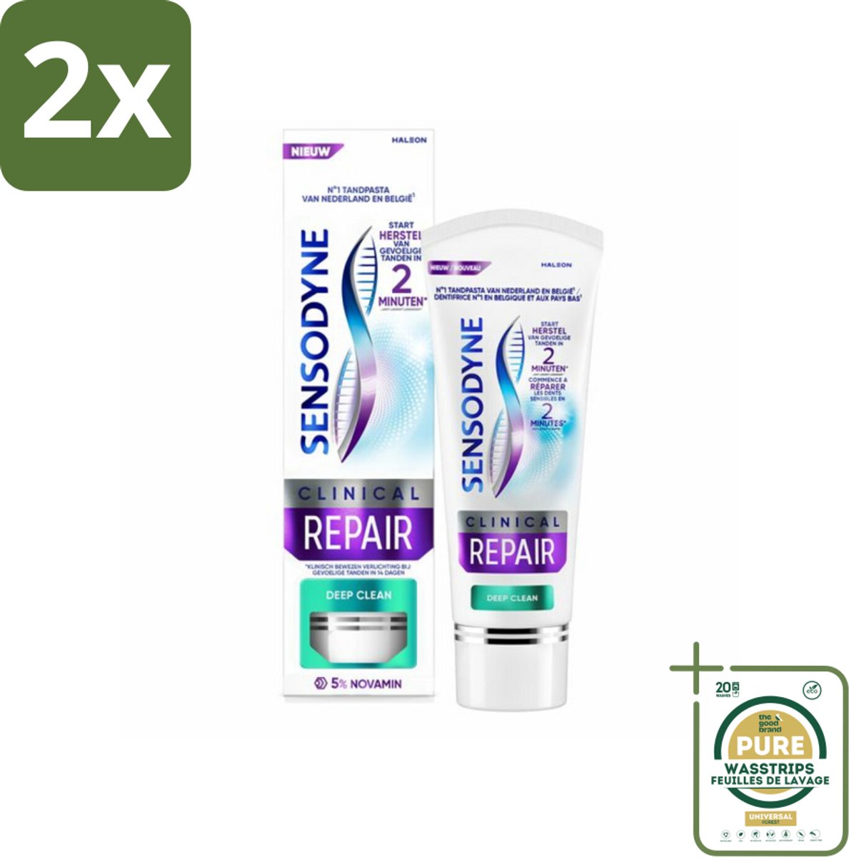 Sensodyne - Tandpasta - Clinical Repair - Deep Clean - Grondige Reiniging - 75 ml - Voordeelverpakking - 2 stuks - Sensodyne - Tandenpoetsen