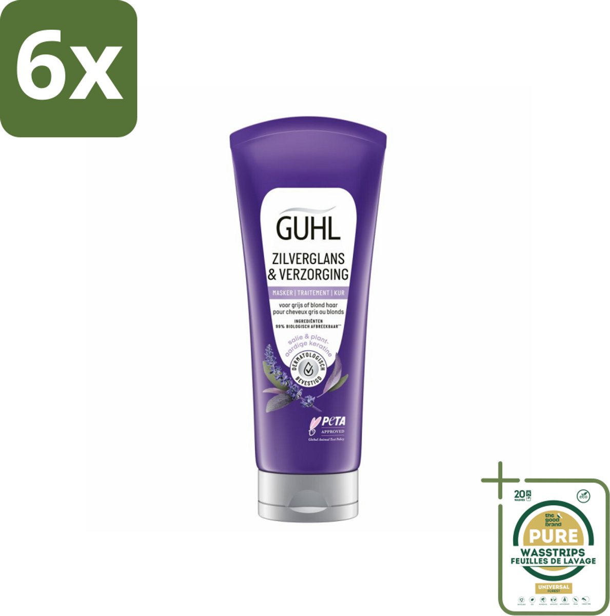 Guhl - Haarmasker - Zilverglans & Verzorging Anti-Geel - 200 ml - Voordeelverpakking - 6 stuks - Anti-geel masker - Haarmasker