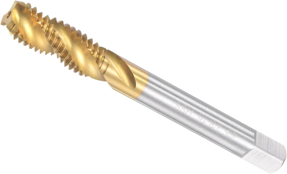 Spiral Flute Threading Tap, 3/8-16 UNC Wire Size 3 Flutes, High Speed Steel Tapping Tool - ShopVlot