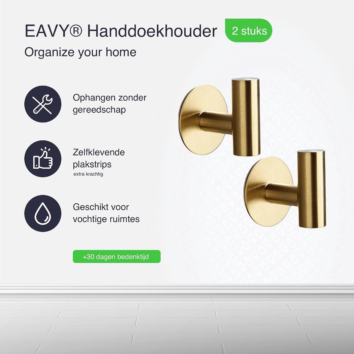 EAVY Towel hooks Self-adhesive - 2 pieces Stainless Steel Towel Holders - Strong Adhesive Strip - Adhesive Hooks - ShopVlot