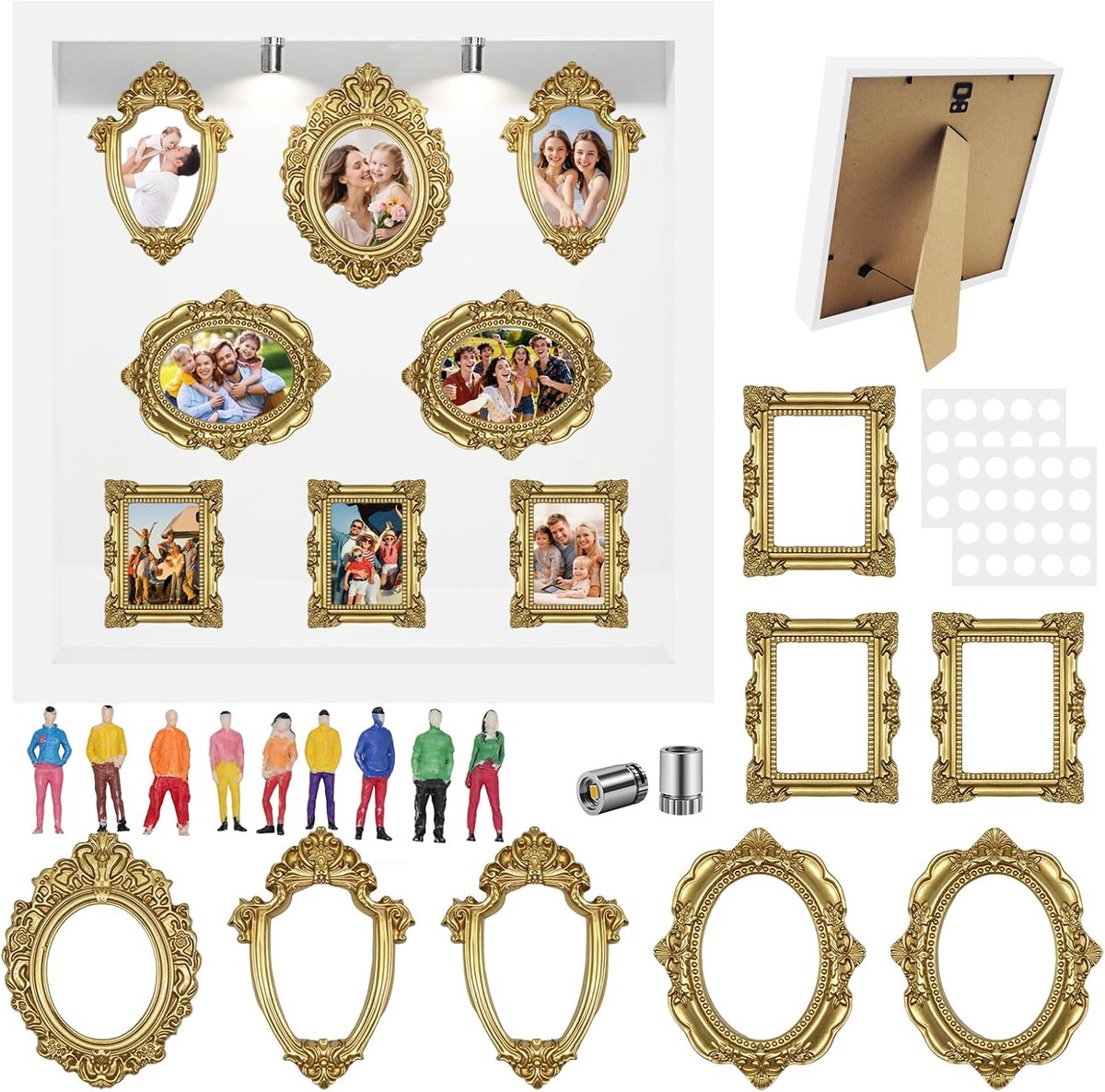 Mini Museum Picture Frame, DIY Mini Museum Box with LED Light, Photo Reminder Set Including 8 Gold Miniature Frames, 8 - ShopVlot