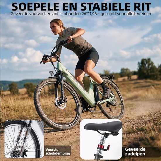 Elektrische Stadsfiets-28 inch Lage Instap-75 km Actieradius-36V 14,5Ah Uitneembare Accu-250W Achterwielmotor-45Nm Koppel-Shimano 7 Versnellingen-Mechanische Schijfremmen - m Koppel-Shimano 7 Versnellingen-Mechanische Schijfremmen — afbeelding 4