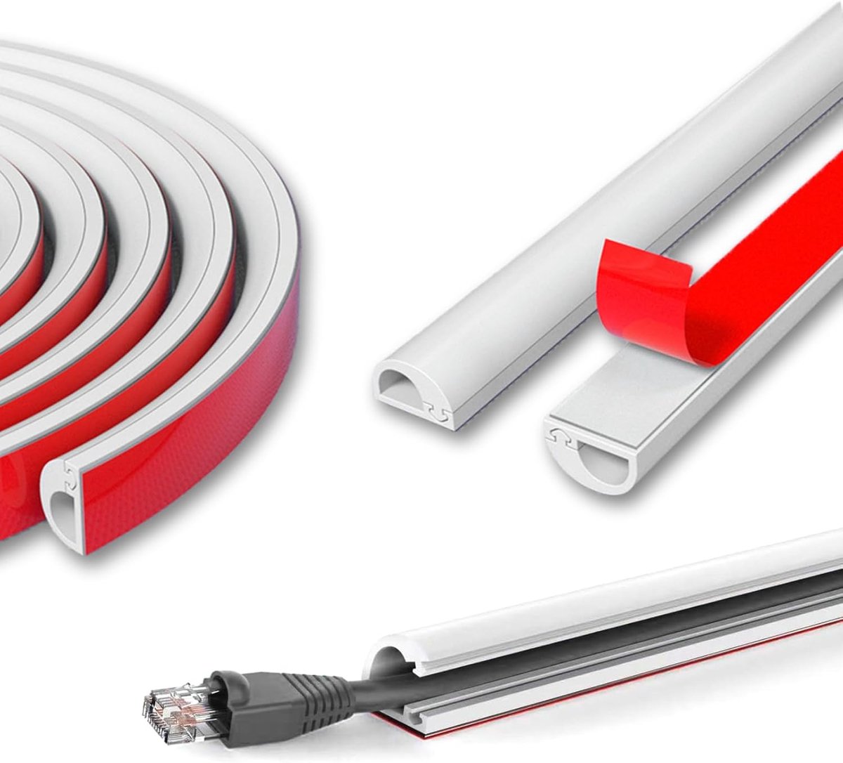 Zephyra Cable Tray, Self-Adhesive, 1m Flexible Cable Tray, Semicircular, White, For Wall, Tv, Ceiling, Floor, Skirting - ShopVlot