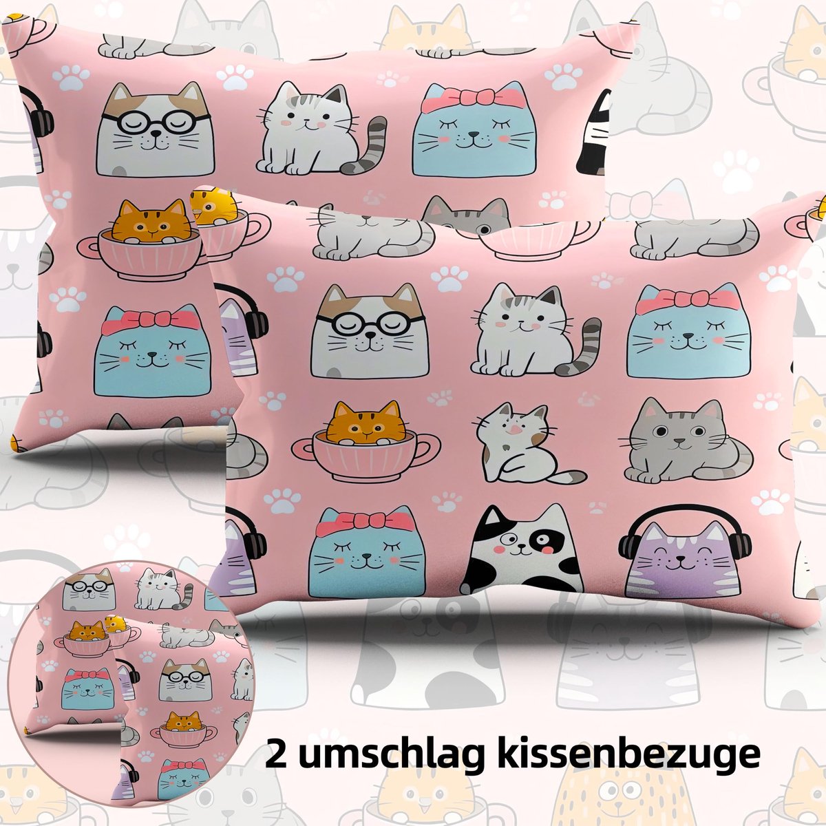 Beddengoedset 200 x 200 cm - microvezel - kattenmotief - heerlijk slapen - ShopVlot