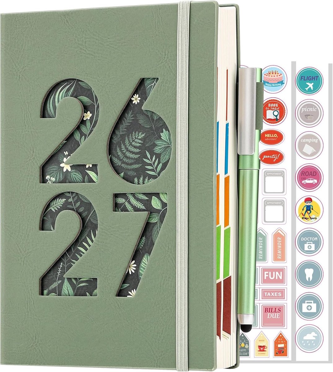 Dagboek - Groen - A5 - Hardcover Dagplanner met Pen en Maandelijkse Tabs - Voor Studie en Werk