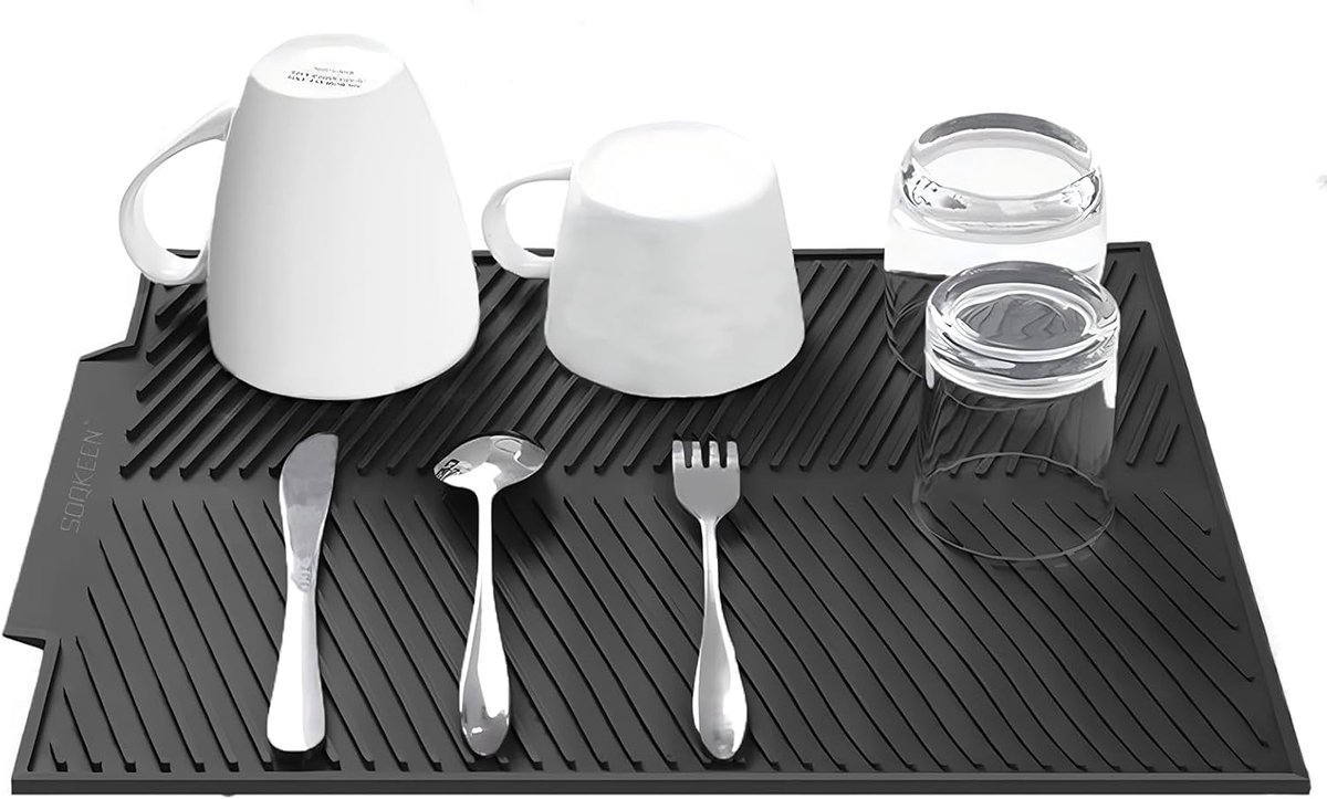 Silicone Draining Mat Black 50 x 40 cm – Non-slip Drying Mat for Kitchen, Modern Draining Mat Countertop - ShopVlot