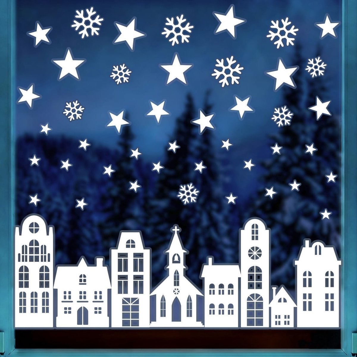 Herbruikbare Kerstraamstickers - Wit - 30 x 20 cm - PVC Materiaal - Voor Thuis en Winkels