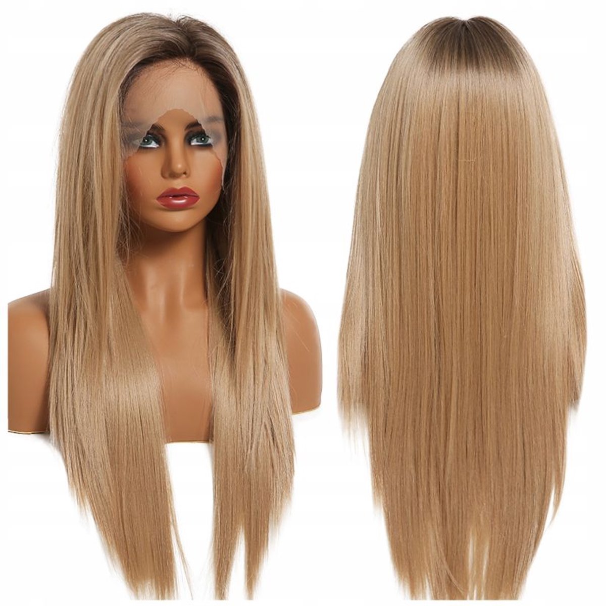 Merkloze Lace Front Pruik Blond met Bruine Aanzet - Lang Haar