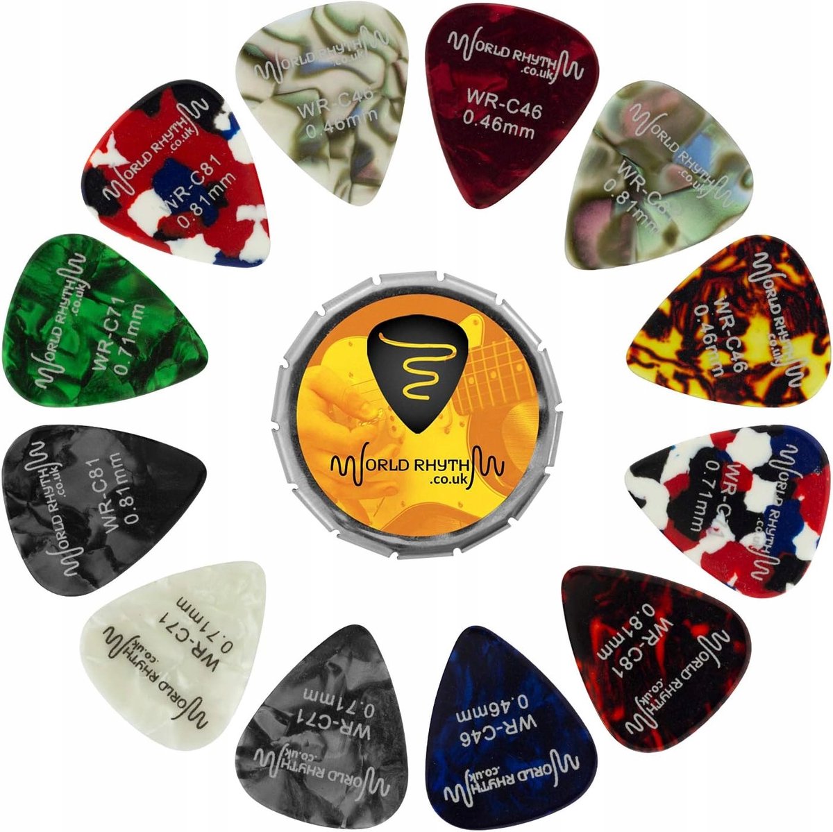 Gitaarplectrums Set 12 Stuks in Blik - Diverse Diktes