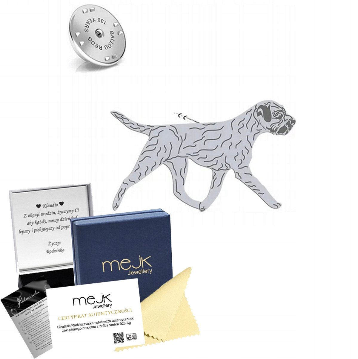 Zilveren Border Terrier Broche 925 - Uniek Cadeau met Gratis Gravure