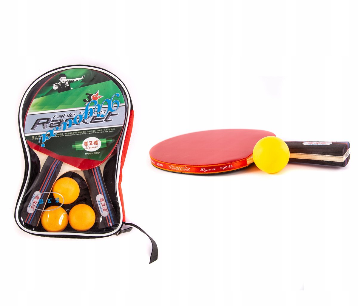 Ping Pong Raket Set met 3 Ballen en Hoes