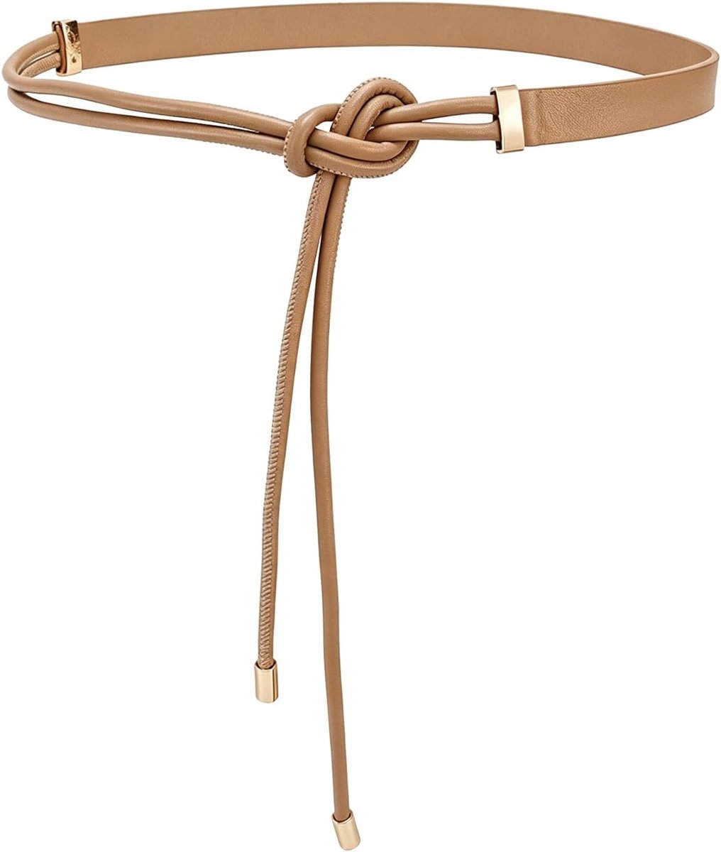 IGXX Narrow Waist Belt for Women, PU Leather Button Belt, Adjustable Dress Belt, Khaki - ShopVlot