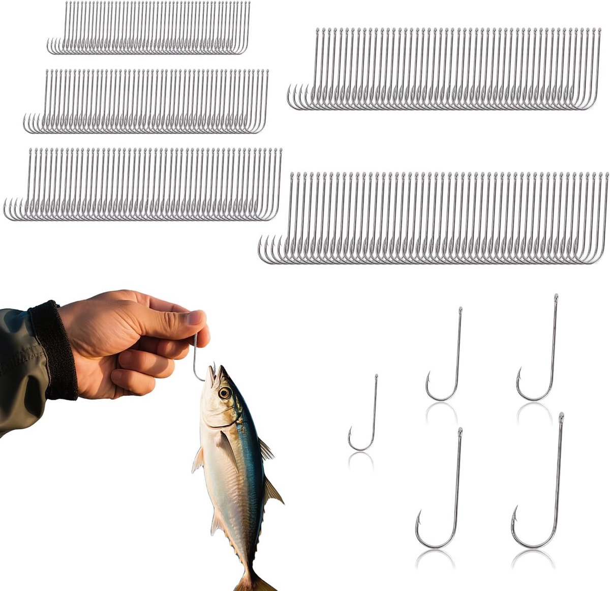 Sea Fishing Hooks - VLYX 250 Pack Aberdeen Barb Hooks, Long Handle, Wide Mouth - ShopVlot