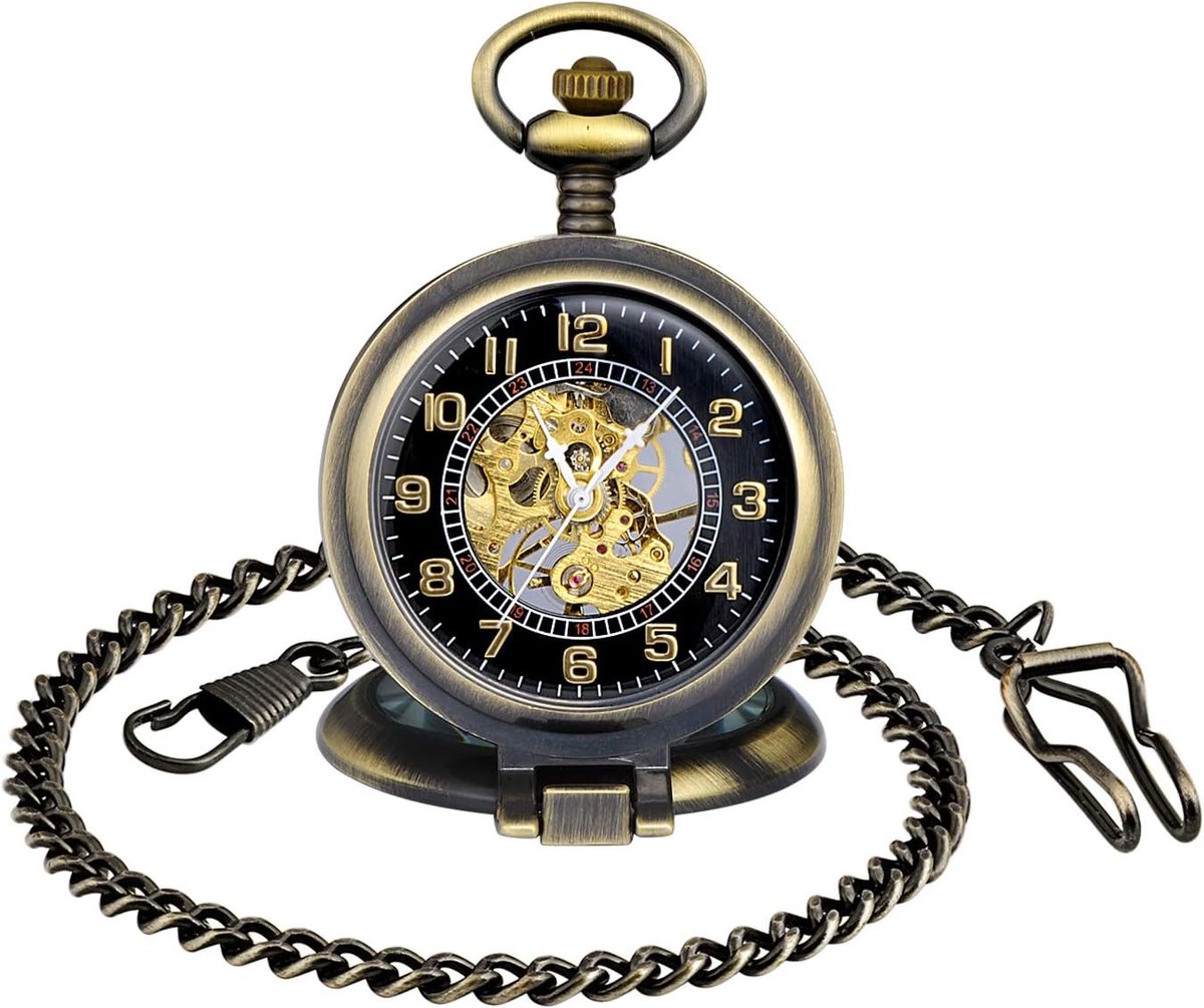 Unisex Pocket Watch Mechanical Hand-Wind Muti-Functional Magnifier Pocket Watch with Chain, Classic, Classic - ShopVlot