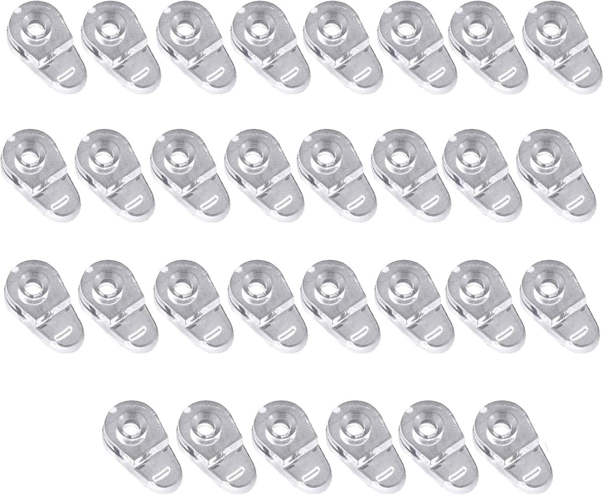 Set of 30 mounting clips for glass - In transparent plastic - For wall mounting, mirror, cabinet doors (3-5mm) - ShopVlot