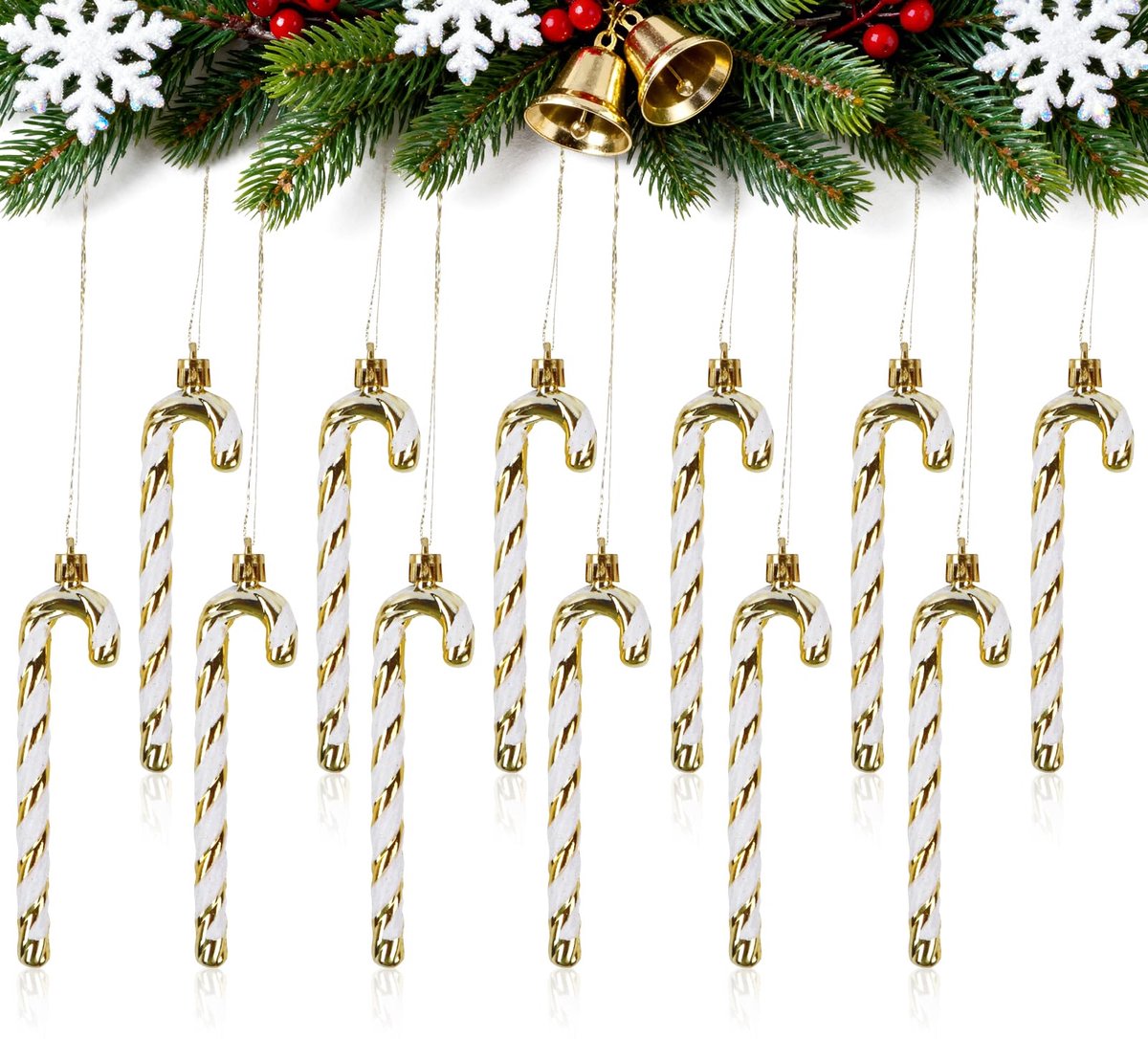 Joxessaien 12 stuks kerstboomversieringen suikerstokken, kerstboomdecoratie goud wit, boomversiering kerstboom - ShopVlot