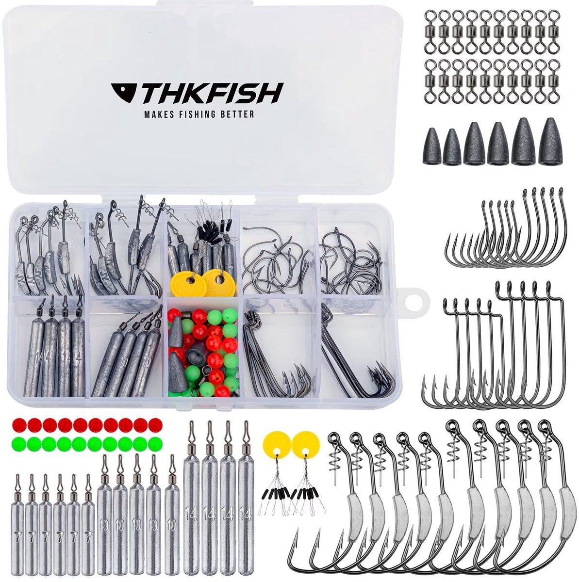 THKFISH Visgewichten, visloodjes, set, kogelzinkers, dropshot-rig, Texas-rig, Carolina-rig, verzwaard, offset-haken - ShopVlot