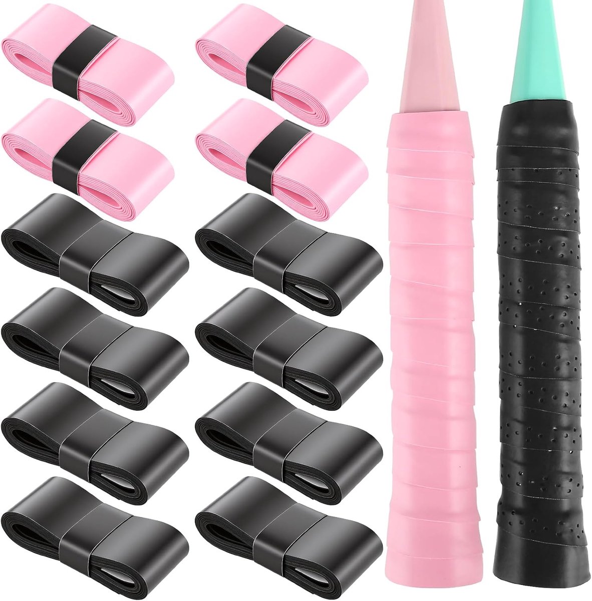 Pack of 12 Tennis Rackets Grip Bands Black Pink Badminton Racket Tennis Grip Tape Self Adhesive for Tennis Rackets - ShopVlot