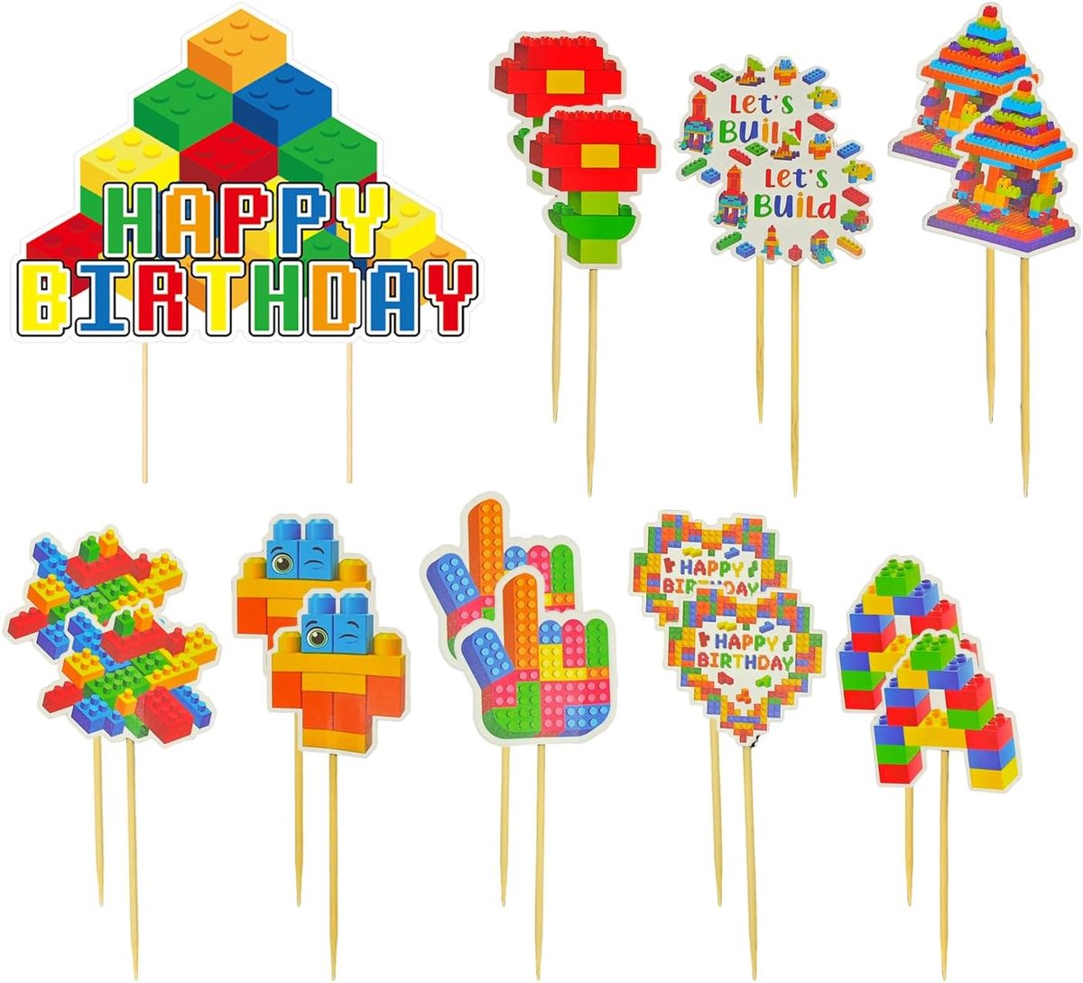 17 Pieces Building Block Inserts, Creative Cake Toppers, Cake Inserts for Kids, Interesting Dessert Inserts, Cake - ShopVlot