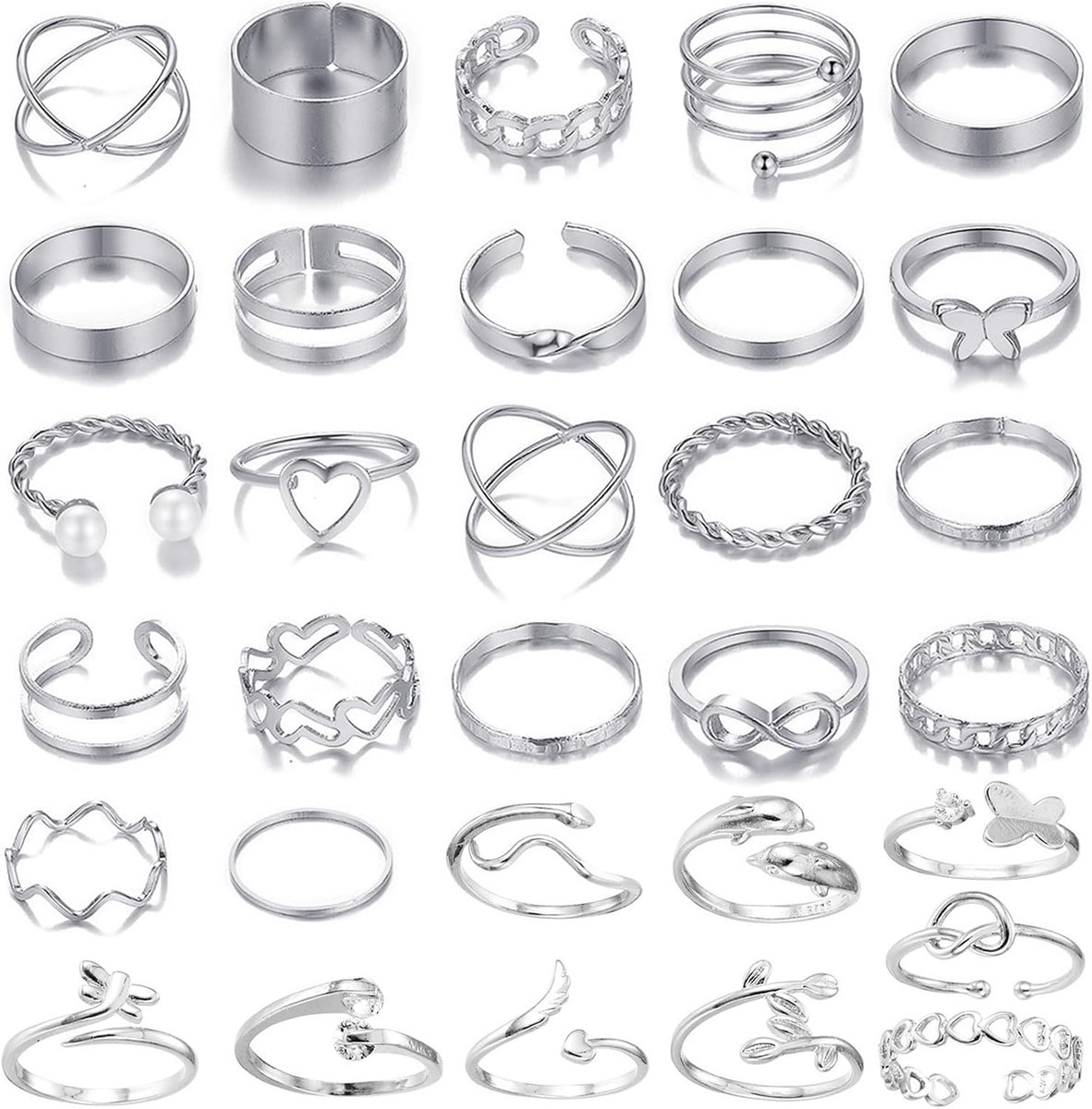 JSTHHTT Vintage Ankle Rings Gothic Boho Adjustable Stackable Silver 31 Pieces - ShopVlot