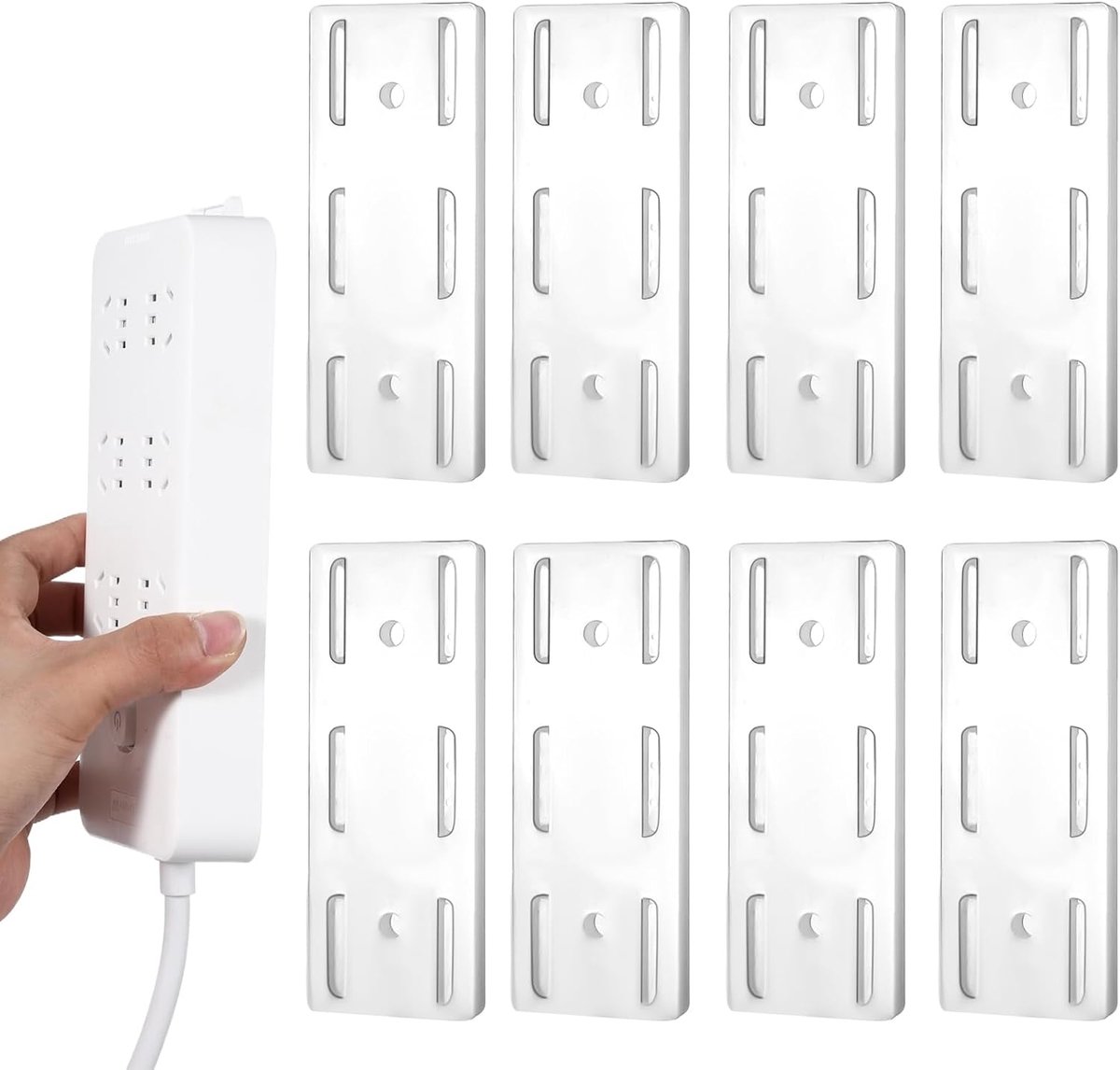Pack of 8 Socket Strip Wall Mount Self-Adhesive Socket Holder Punch Free Base Holder Plug Holder Wall Mount for WiFi - ShopVlot