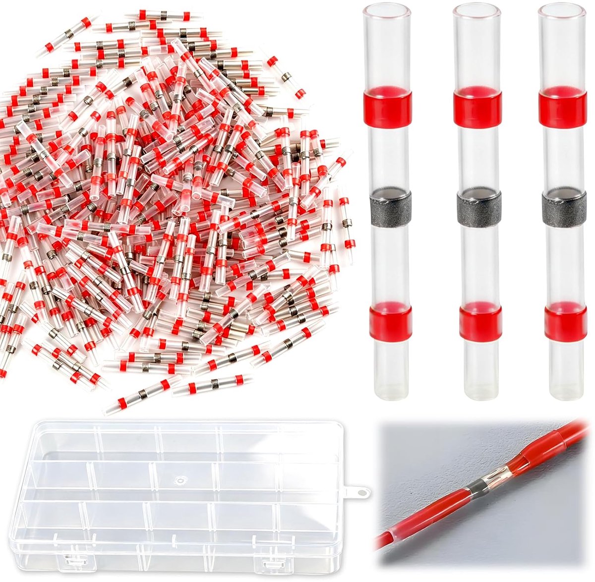 200 stuks 22-18 AWG soldeerverbinders, rood, aansluitingen, warmtekrimpende stootverbindingsstukken, 0,5-1,0 mm² - ShopVlot