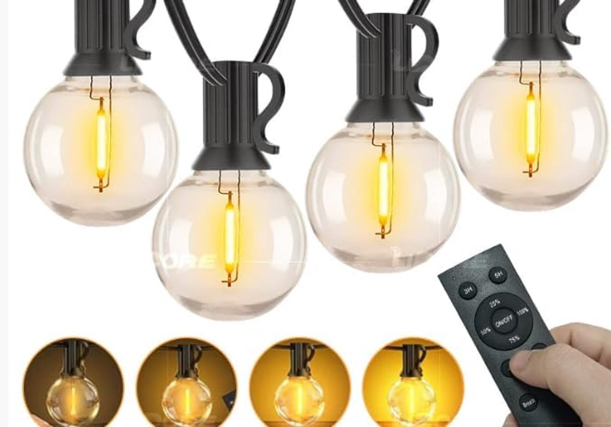 Gowkeey Lichtsnoer voor buiten, elektriciteit, 35 m, G40 dimbare gloeilampen, weerbestendig, IP44 waterdicht, met - ShopVlot