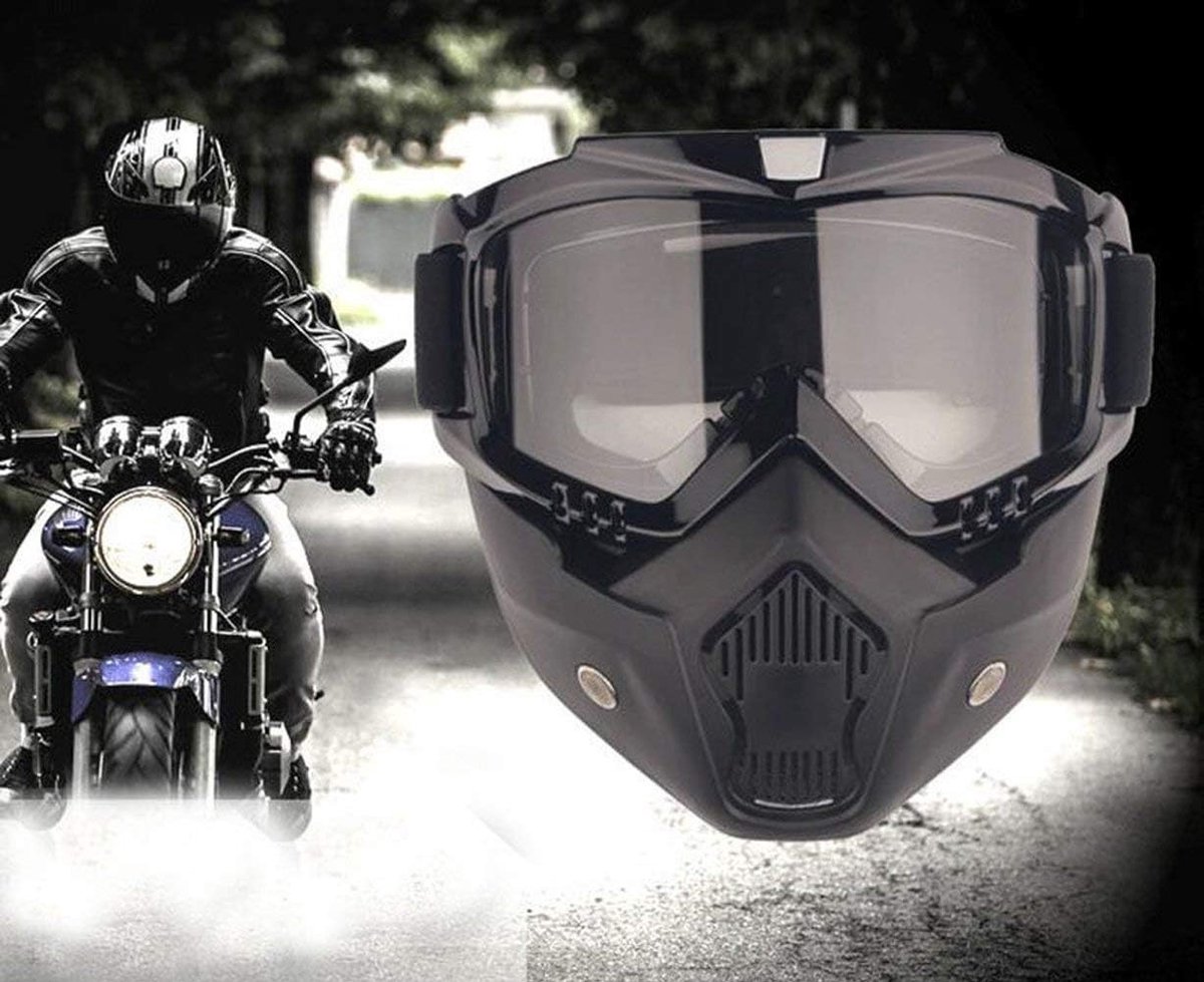 YIQI Motocross Mask with Removable Safety Goggles and Mouth Filter for Vintage Style Helmets - ShopVlot