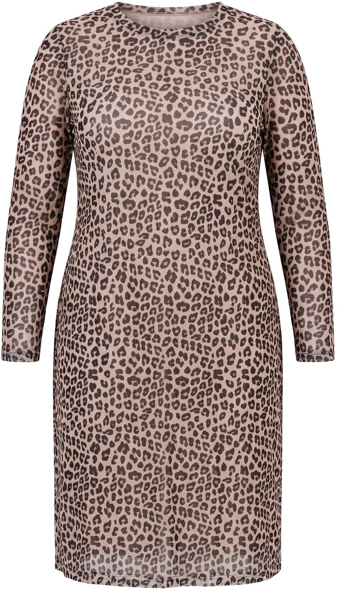 MIAMODA - Dames - Meshjurk slim fit luipaardprint jersey onderjurk - Karamel - Maat 54