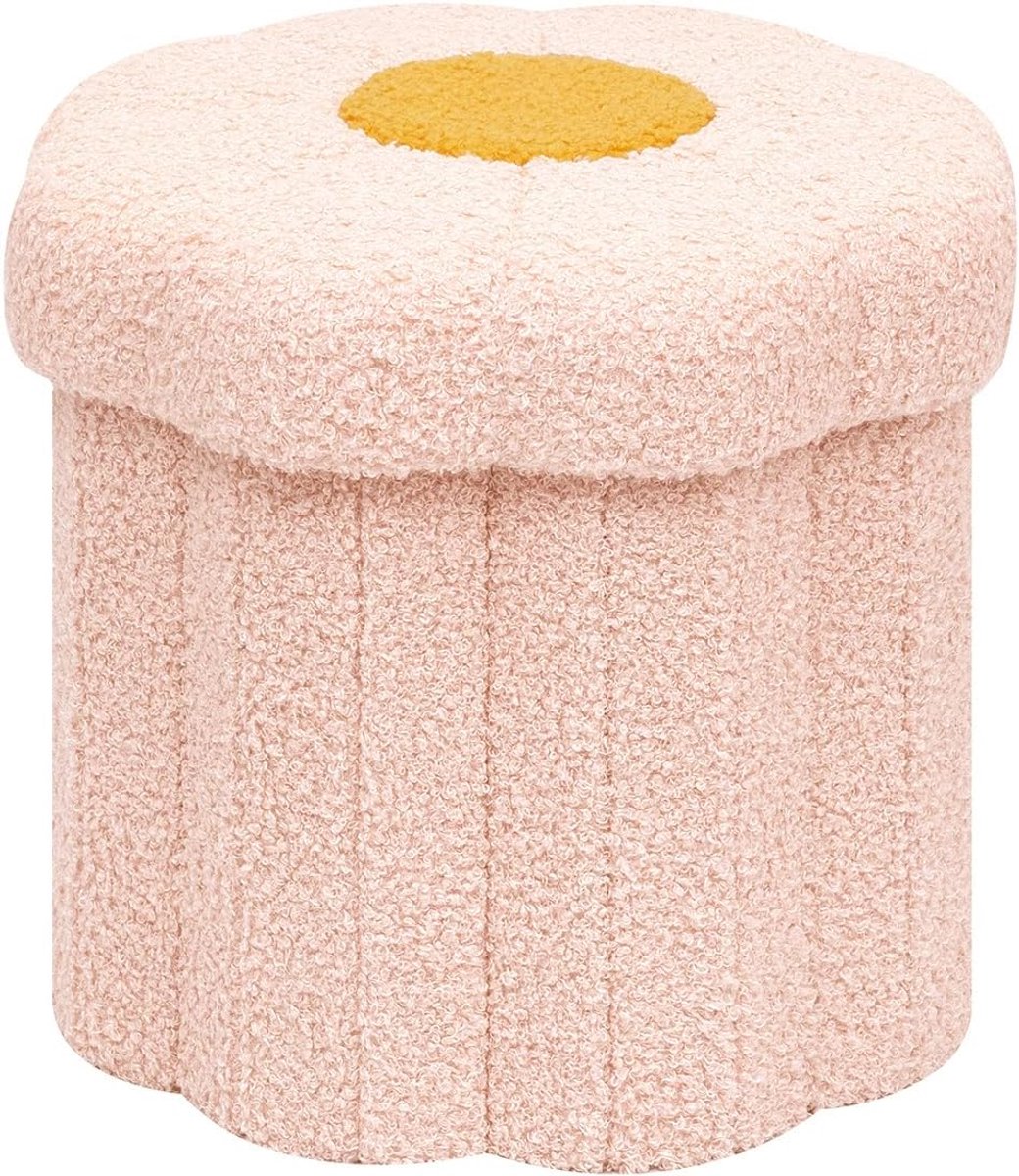 Bonlife Storage ottoman bouclé flower shape footstool foldable pink 32x32x29cm - ShopVlot