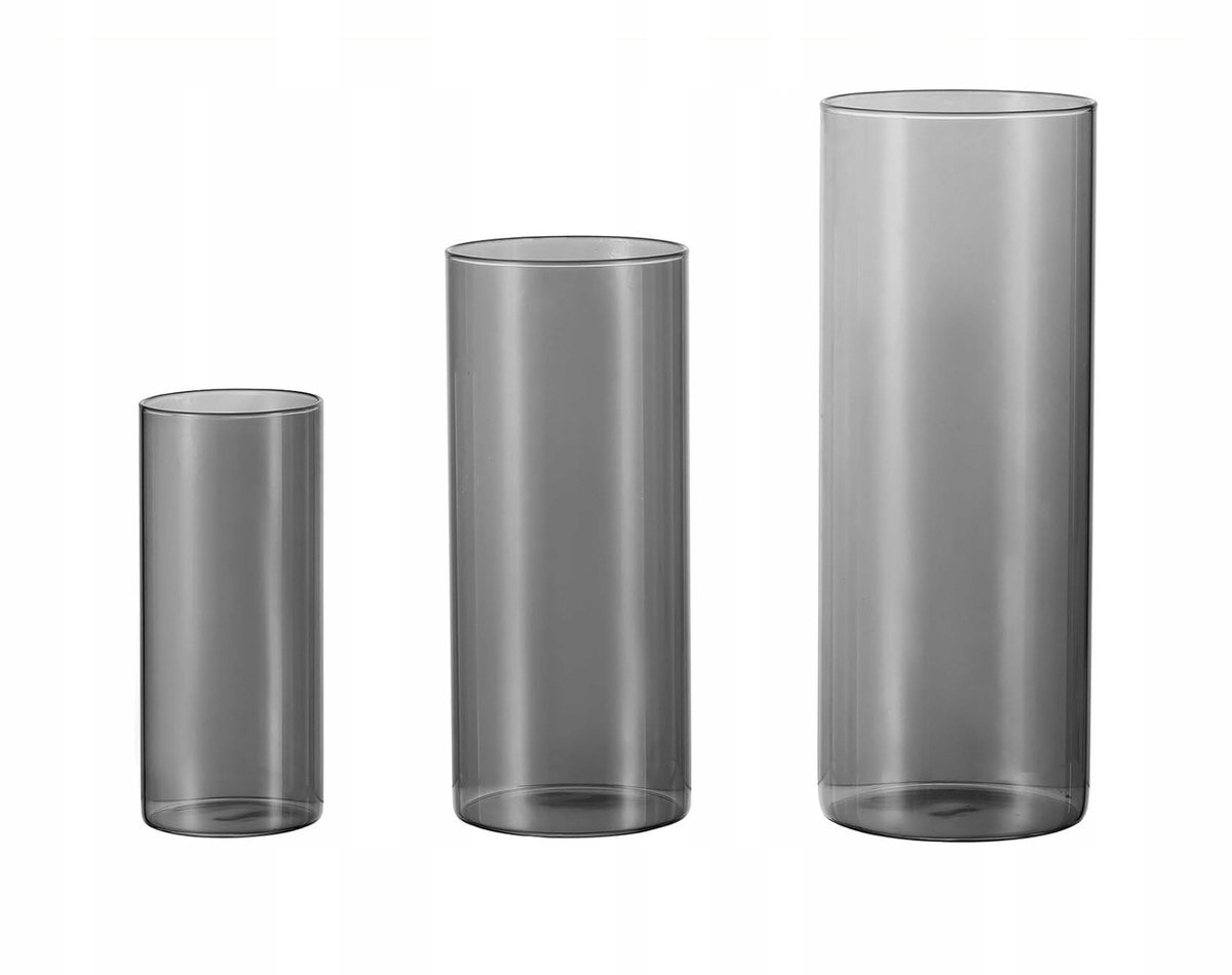 Glazen Cilinder Vaas & Kaarsenhouder Set (3 stuks) Antraciet