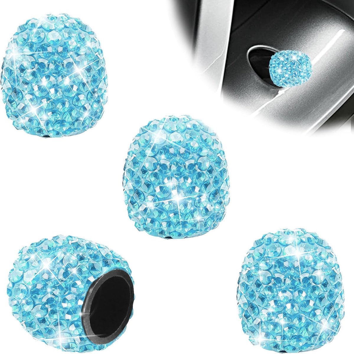 Auto ventieldoppen set - kristal diamanten - blauw - unieke luxe uitstraling - ShopVlot