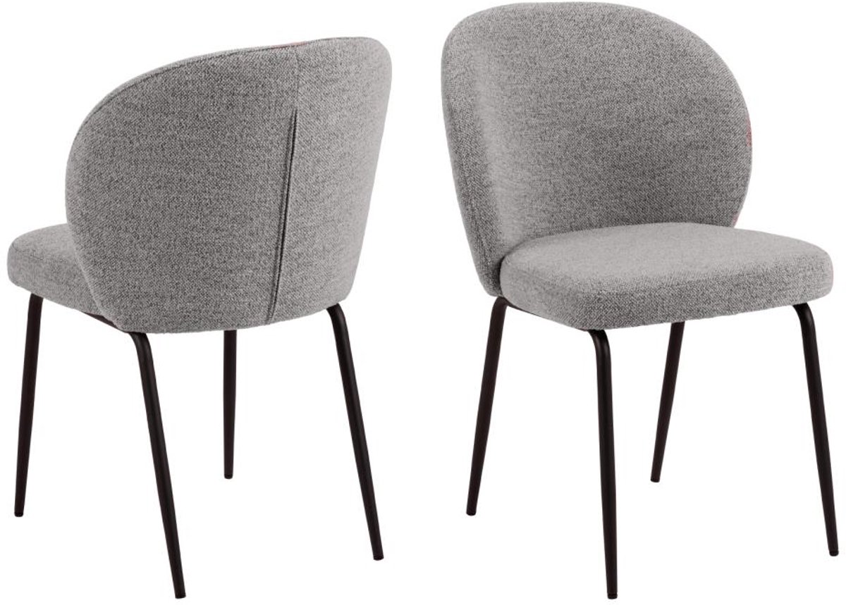 Eetkamerstoel Grijs Bouclé - 59x47x82cm - Zithoogte 48cm - Set van 2