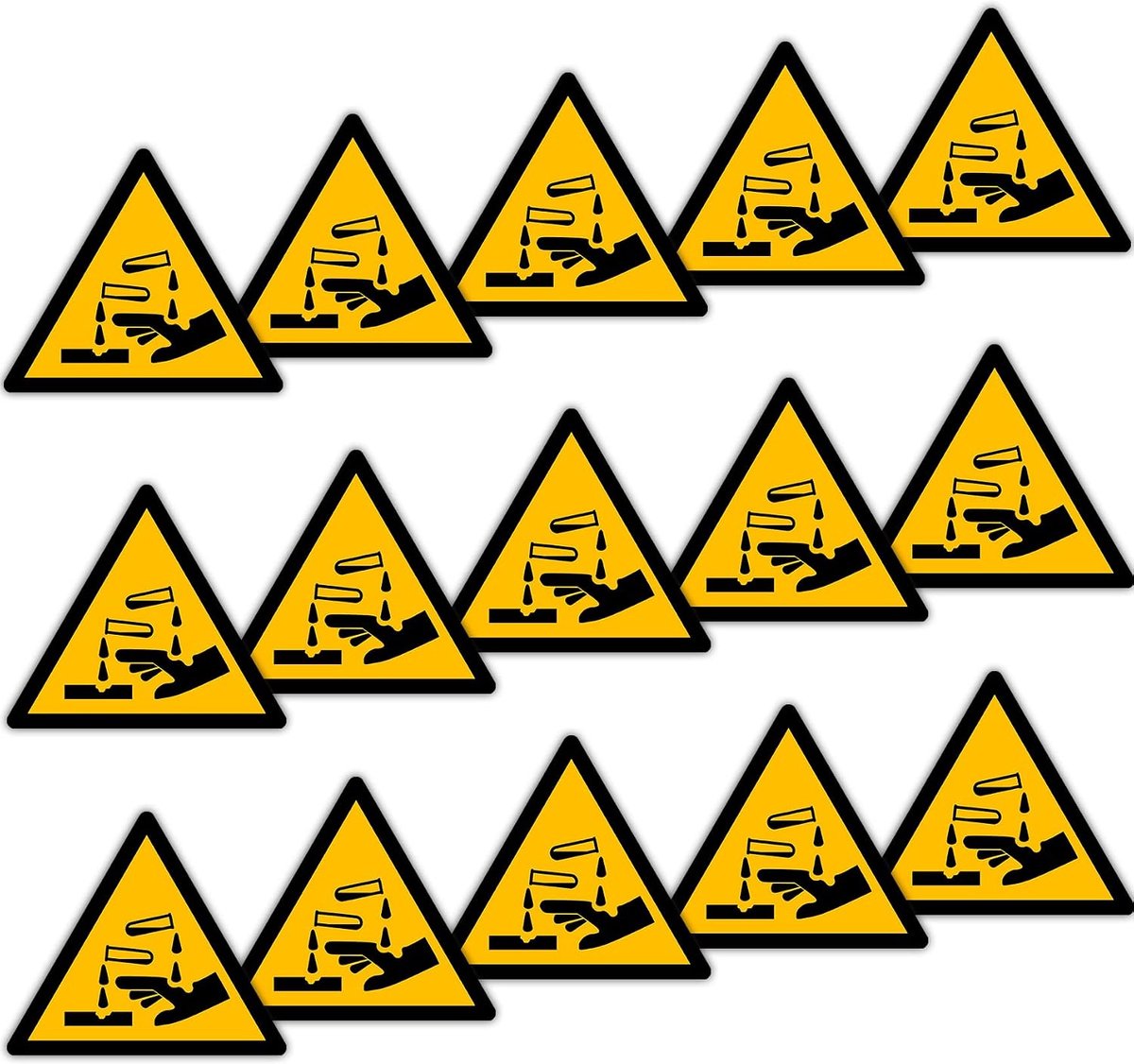 Stickers corrosieve stoffen - gele driehoek - goedgekeurd volgens ASR A1.3 - waarschuwingssignalen voor veiligheid - ShopVlot