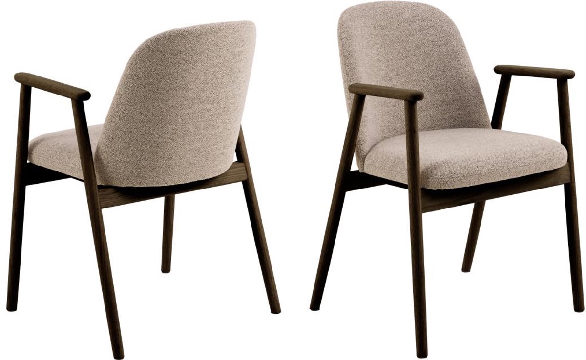 Giga Living Eetkamerstoel Leonie - Beige Stof - Zithoogte 49cm - Set van 2