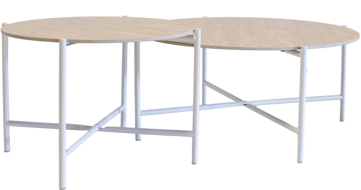 Giga Meubel Salontafel Abano - Wit Metaal - Sintered Stone - Set van 2