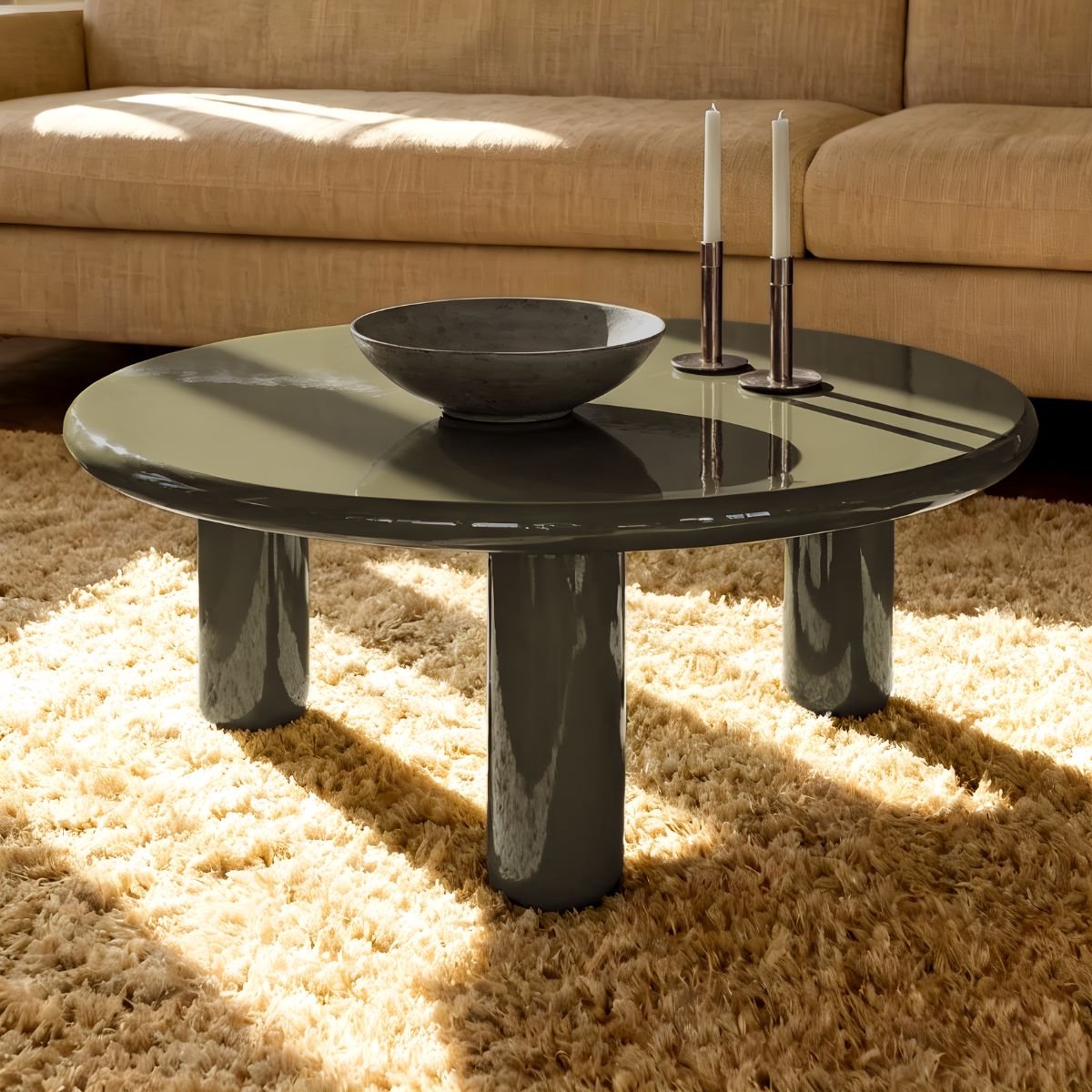 DÉJA Living Salontafel Jelsa - Rond Kaki Groen Glossy MDF - 90x90x35cm