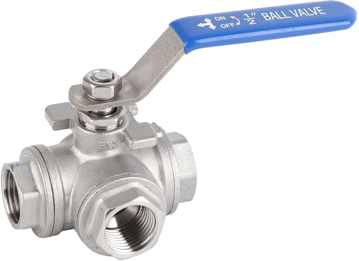 Kogelklep DN15 1/2 Inch - RVS 304 - 3-Weg T-Poort - Geschikt voor water, olie en stoom - ShopVlot